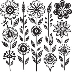 Petite Bouquet Doodle Flower Vector Icon Quirky Doodles Black Flower Bunch Emblem