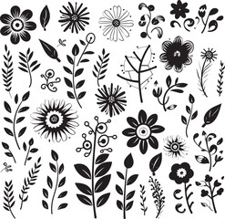 Doodle Bloom Monochrome Flower Symbol Scribble Bouquet Black Vector Logo