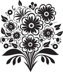 Doodle Bloom Monochrome Flower Symbol Scribble Bouquet Black Vector Logo