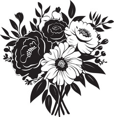 Charming Bouquet Sketch Monochrome Icon Modern Floral Elegance Black Emblem