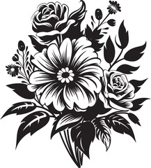 Elegant Flora Monochrome Bouquet Emblem Botanical Charm Black Vector Bouquet Icon