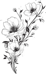 Botanical Wine Delight Monochrome Design Floral Branch Symphony Black Emblem