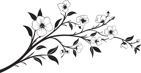 Wine and Bouquet Essence Monochrome Logo Vineyard Blooms Black Floral Icon