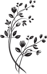 Floral Wine Delight Black Design Vineyard Blossoms Monochrome Vector