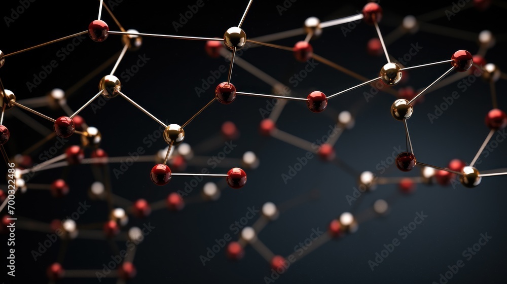 Poster a bunch of small red and white balls on a black and blue background with a black background and a li