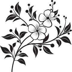 Fototapeta premium Floral Wine Accent Black Emblem Vineyard Essence Monochrome Icon