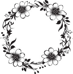 Floral Frame Whimsy Monochrome Vector Icon Petite Bloom Enclosure Black Logo Icon