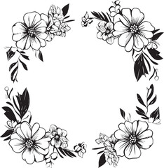 Intricate Floral Border Monochrome Emblem Elegance in Black Floral Emblem