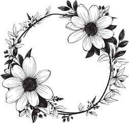 Charming Floral Framework Monochrome Emblem Whimsical Botanical Border Black Logo