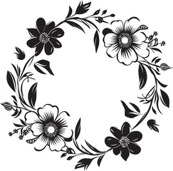 Whimsical Botanical Border Black Logo Botanical Sketchwork Monochrome Design