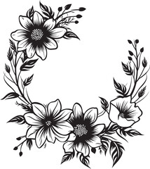 Floral Framework Whimsy Black Vector Icon Petite Bloom Enclosure Monochrome Emblem