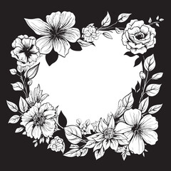 Whimsical Blossom Frame Black Icon Botanical Surround Monochrome Emblem
