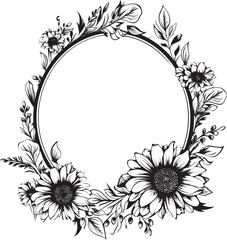 Elegant Black Blooms Floral Emblem Floral Encircling Whimsy Monochrome Design