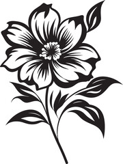Robust Flower Outline Black Vector Symbol Intricate Floral Contour Monochrome Emblematic Design