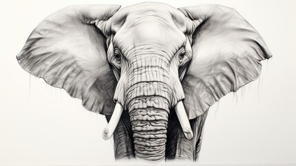  a pencil drawing of an elephant's head and tusks and tusks are the main features of this drawing.