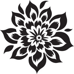 Botanical Silhouette Monochrome Vector Logo Thickened Flower Outline Black Design Emblem