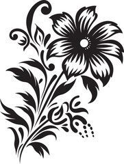 Thickened Flower Sketch Black Design Icon Simple Floral Boundary Monochrome Emblematic Symbol
