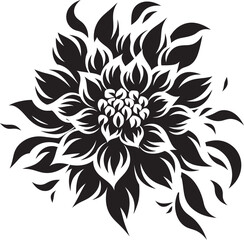 Intricate Blossom Outline Black Vector Emblem Simple Botanical Framework Monochrome Iconic Symbol