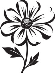 Robust Flower Boundary Black Iconic Symbol Thickened Blossom Framework Monochrome Emblem