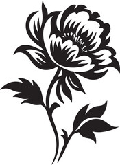 Simplistic Flower Frame Monochrome Emblematic Symbol Robust Petal Sketch Black Iconic Symbol