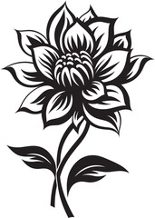 Intricate Floral Sketch Monochrome Iconic Logo Bold Petal Framework Black Vector Icon