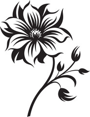 Thickened Floral Sketch Black Iconic Emblem Minimalist Petal Framework Monochrome Emblematic Logo