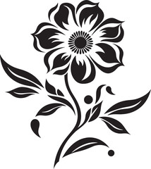 Robust Flower Outline Black Vector Symbol Intricate Floral Contour Monochrome Emblematic Design
