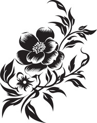 Minimalistic Flower Emblem Black Icon Floral Contour Art Monochrome Emblem