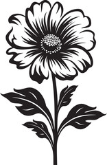 Minimalist Floral Sketch Monochrome Logo Robust Flower Outline Black Vector Symbol