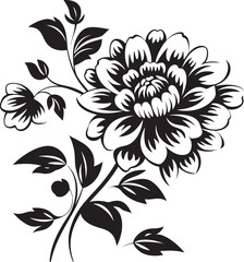 Intricate Floral Contour Monochrome Emblematic Design Botanical Stroke Black Iconic Emblem