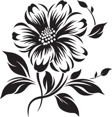 Bold Petal Framework Black Vector Icon Minimalist Bloom Structure Monochrome Emblematic Design