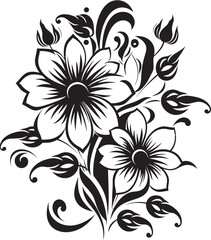 Simple Floral Framework Black Iconic Symbol Solid Blossom Sketch Monochrome Vector Emblem