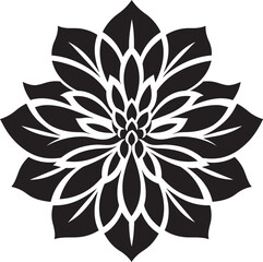 Robust Floral Outline Black Vector Symbol Intricate Bloom Contour Monochrome Emblematic Design