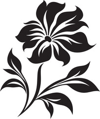 Intricate Floral Sketch Monochrome Iconic Logo Bold Petal Framework Black Vector Icon