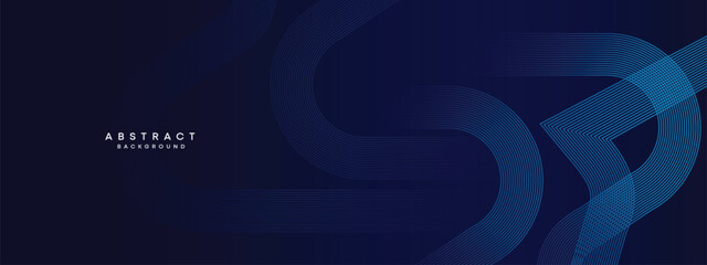 Abstract Dark Blue Waving circles lines Technology Background. Dark Blue gradient with glowing lines shiny geometric shape and diagonal, for brochure, cover, poster, banner, website, header