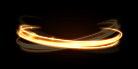 Light effect of shiny gold lines.Gold color glowing design element.Wavy bright stripes.	
