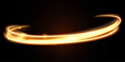 Light effect of shiny gold lines.Gold color glowing design element.Wavy bright stripes.	
