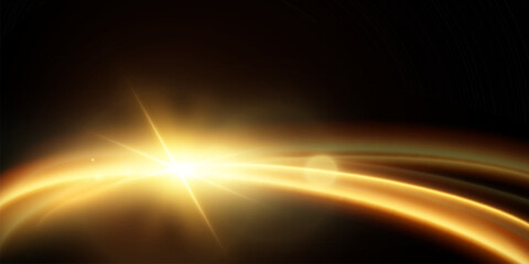 Light effect of shiny gold lines.Gold color glowing design element.Wavy bright stripes.	
