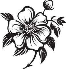 Botanical Stroke Monochrome Icon Thick Floral Frame Black Logo