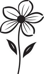Casual Freehand Blossom Monochrome Design Logo Scribbled Floral Design Black Emblematic Sketch
