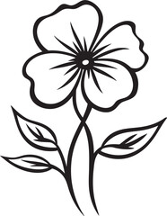 Whimsical Floral Outline Black Hand Drawn Emblem Artisanal Blossom Sketch Monochrome Vector Emblem