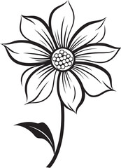 Whimsical Blossom Stroke Monochrome Vector Handcrafted Floral Outline Black Emblematic Sketch