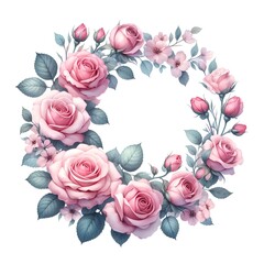 Beautiful pink rose round frame gor holiday card decor