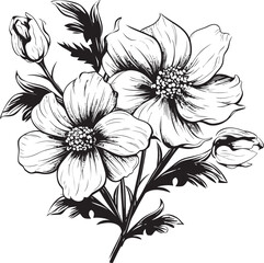 Icy Petal Sketch Vector Black Logo Detailing Winter Flower Impression Monochrome Iconic Mark