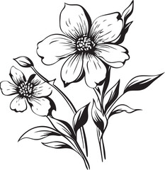 Snowy Blooms Hand Drawn Winter Floral Emblem Icy Petal Sketch Vector Black Logo Detailing