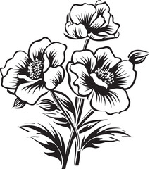 Icy Blossom Impressions Elegant Black Icon Chilled Winter Petals Vector Emblematic Symbol