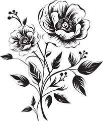 Chilled Winter Petals Vector Emblematic Symbol Snowy Floral Detail Monochrome Iconic Design