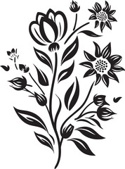 Frozen Flora Impressions Iconic Black Emblem Snowfall Petal Handiwork Stylish Vector Detail