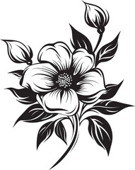 Winter Floral Sketch Elegant Black Emblem Icy Blossom Handiwork Vector Emblematic Mark