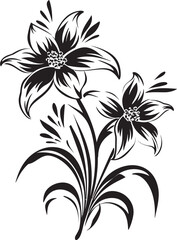 Frost kissed Winter Blooms Stylish Vector Whimsical Floral Frost Black Emblematic Symbol